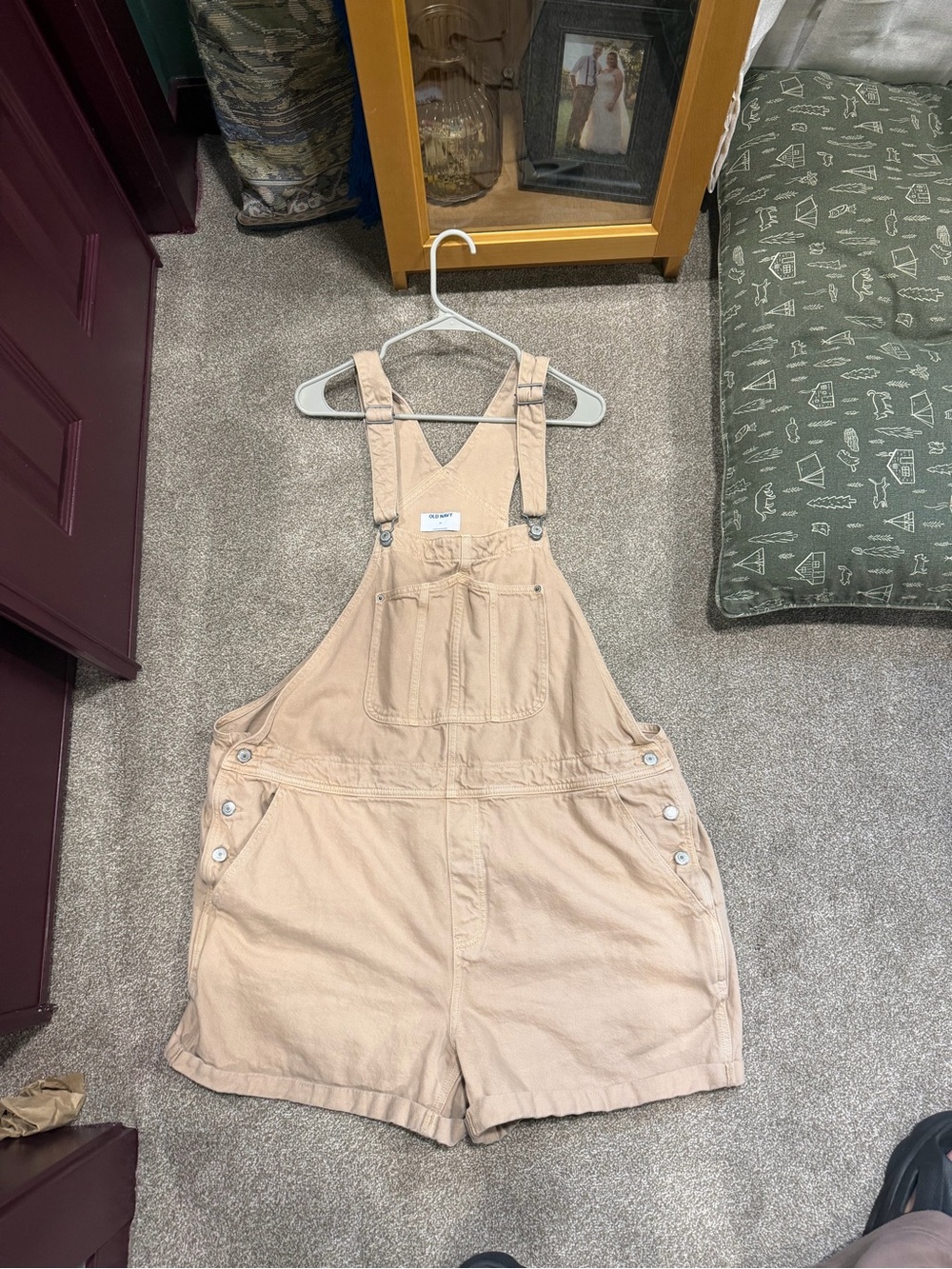 Old Navy Beige/Tan Short Denim Overalls